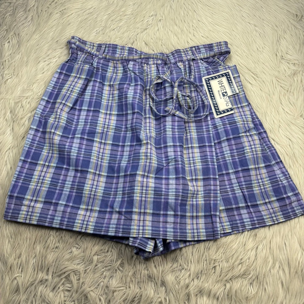 Vintage Deadstock NWT White Stage Women's 22W 24W Purple Plaid Skort Preppy